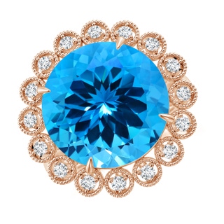 13.08x13.01x8.64mm AAAA GIA Certified Vintage Style Round Swiss Blue Topaz Halo Ring in 9K Rose Gold