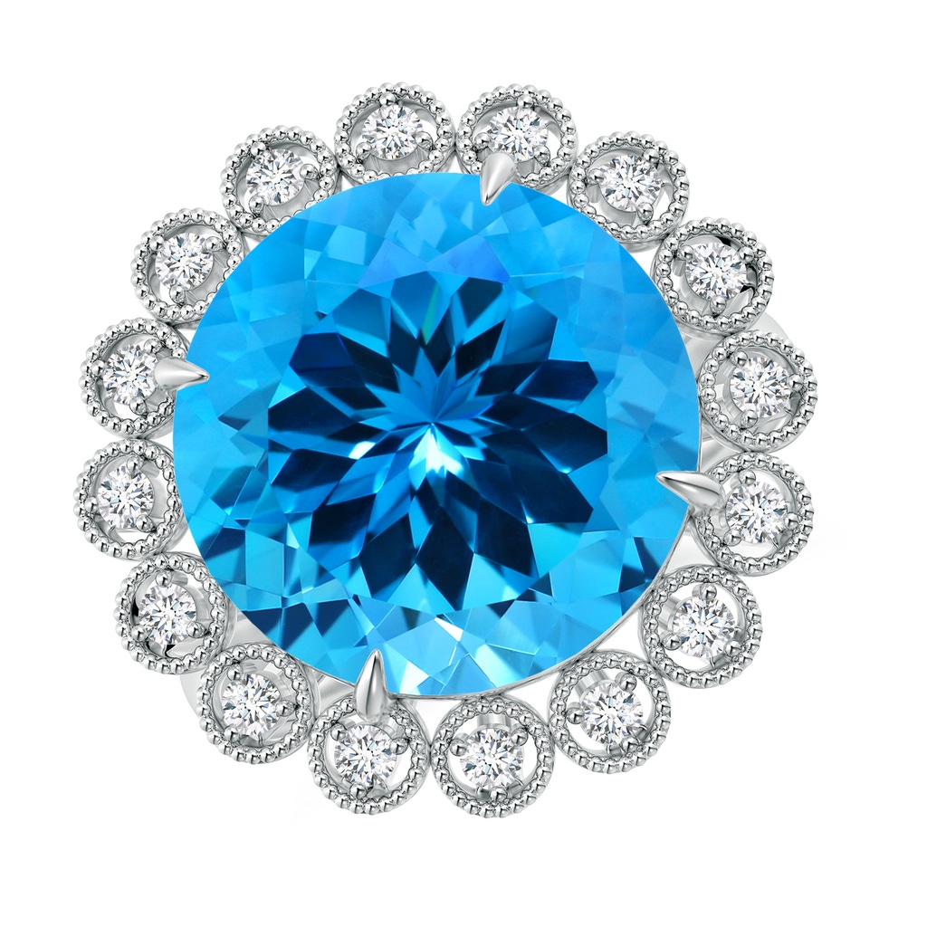 13.08x13.01x8.64mm AAAA GIA Certified Vintage Style Round Swiss Blue Topaz Halo Ring in White Gold 