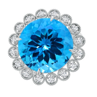 13.08x13.01x8.64mm AAAA GIA Certified Vintage Style Round Swiss Blue Topaz Halo Ring in White Gold