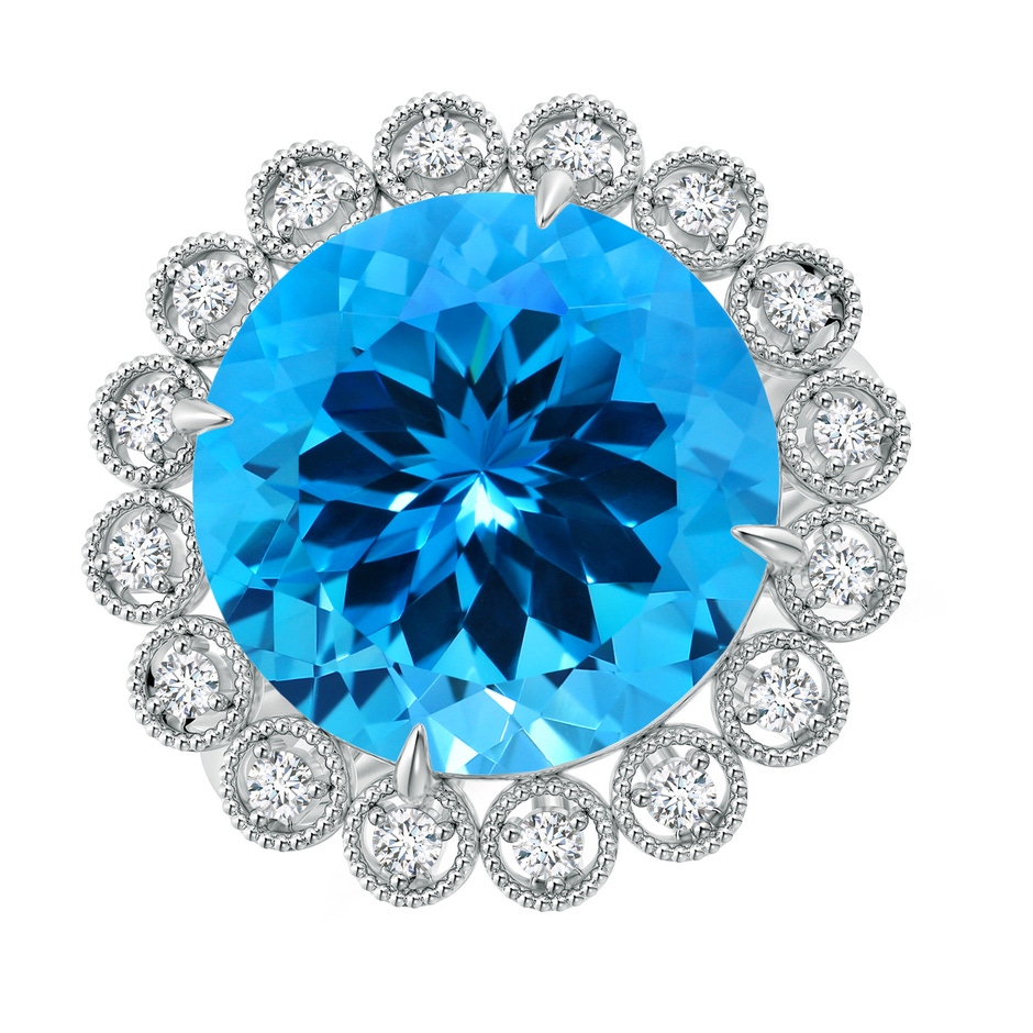 13.08x13.01x8.64mm AAAA GIA Certified Vintage Style Round Swiss Blue Topaz Halo Ring in White Gold 