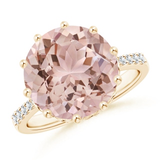 12mm AAA Round Morganite Reverse Tapered Shank Cocktail Ring in Yellow Gold