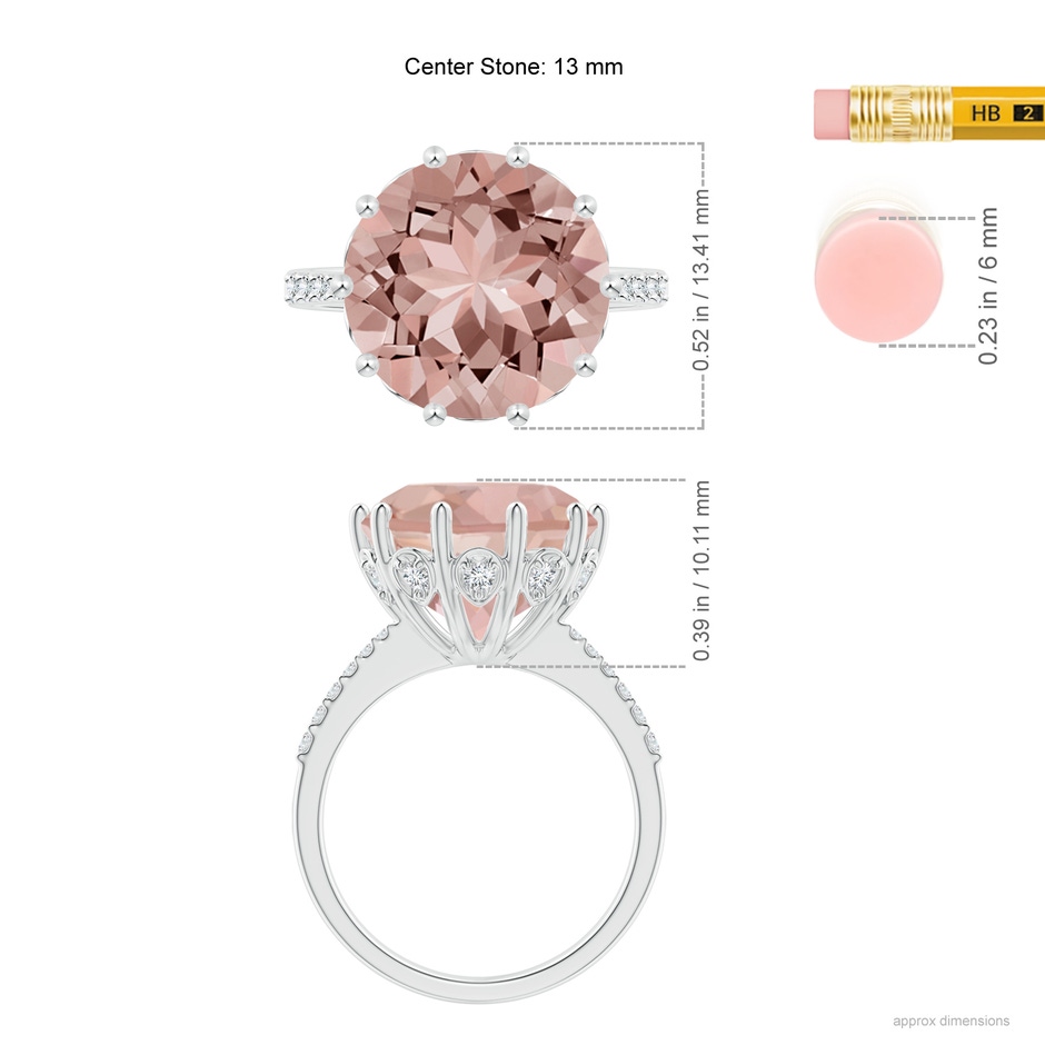 13mm AAAA Round Morganite Reverse Tapered Shank Cocktail Ring in P950 Platinum ruler