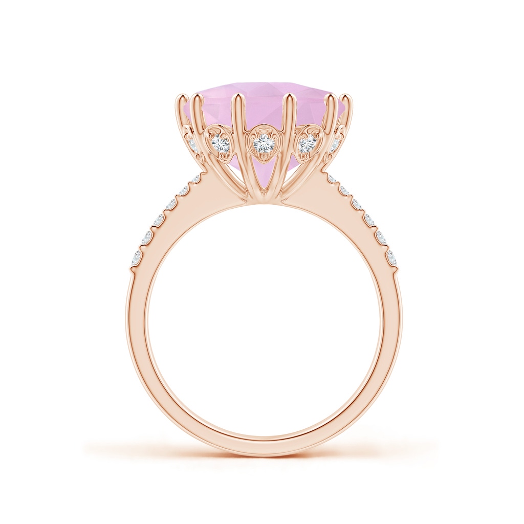 12mm AAAA Round Rose Quartz Reverse Tapered Shank Cocktail Ring in Rose Gold Side 1
