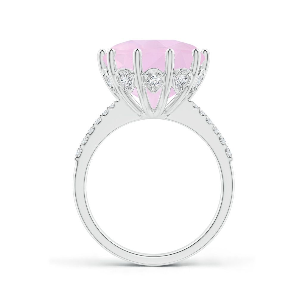 13mm AAA Round Rose Quartz Reverse Tapered Shank Cocktail Ring in White Gold Side 1
