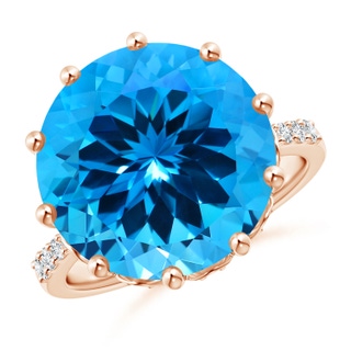 13.08x13.01x8.64mm AAAA GIA Certified Swiss Blue Topaz Solitaire Ring with Diamonds in 18K Rose Gold