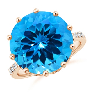 13.08x13.01x8.64mm AAAA GIA Certified Swiss Blue Topaz Solitaire Ring with Diamonds in 9K Rose Gold