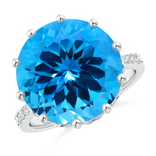 13.08x13.01x8.64mm AAAA GIA Certified Swiss Blue Topaz Solitaire Ring with Diamonds in White Gold