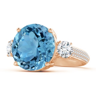 14.00-14.07x8.50mm AAAA GIA Certified Round Sky Blue Topaz Three Stone Ring in 9K Rose Gold