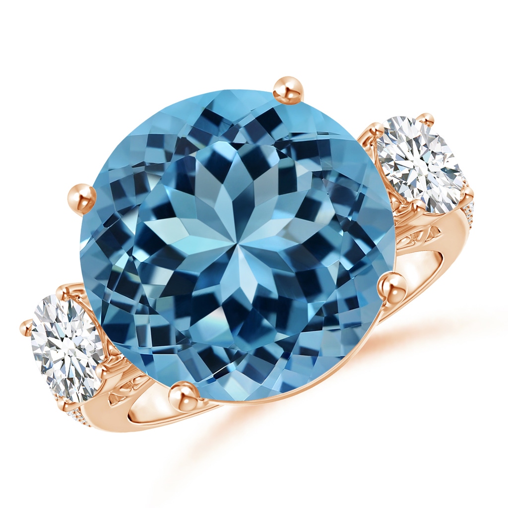 14.00-14.07x8.50mm AAAA GIA Certified Round Sky Blue Topaz Three Stone Ring in Rose Gold - side 199
