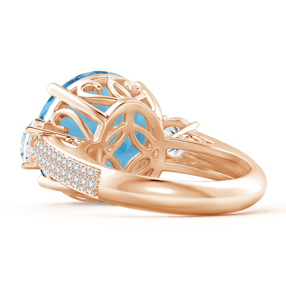14.00-14.07x8.50mm AAAA GIA Certified Round Sky Blue Topaz Three Stone Ring in Rose Gold side 499