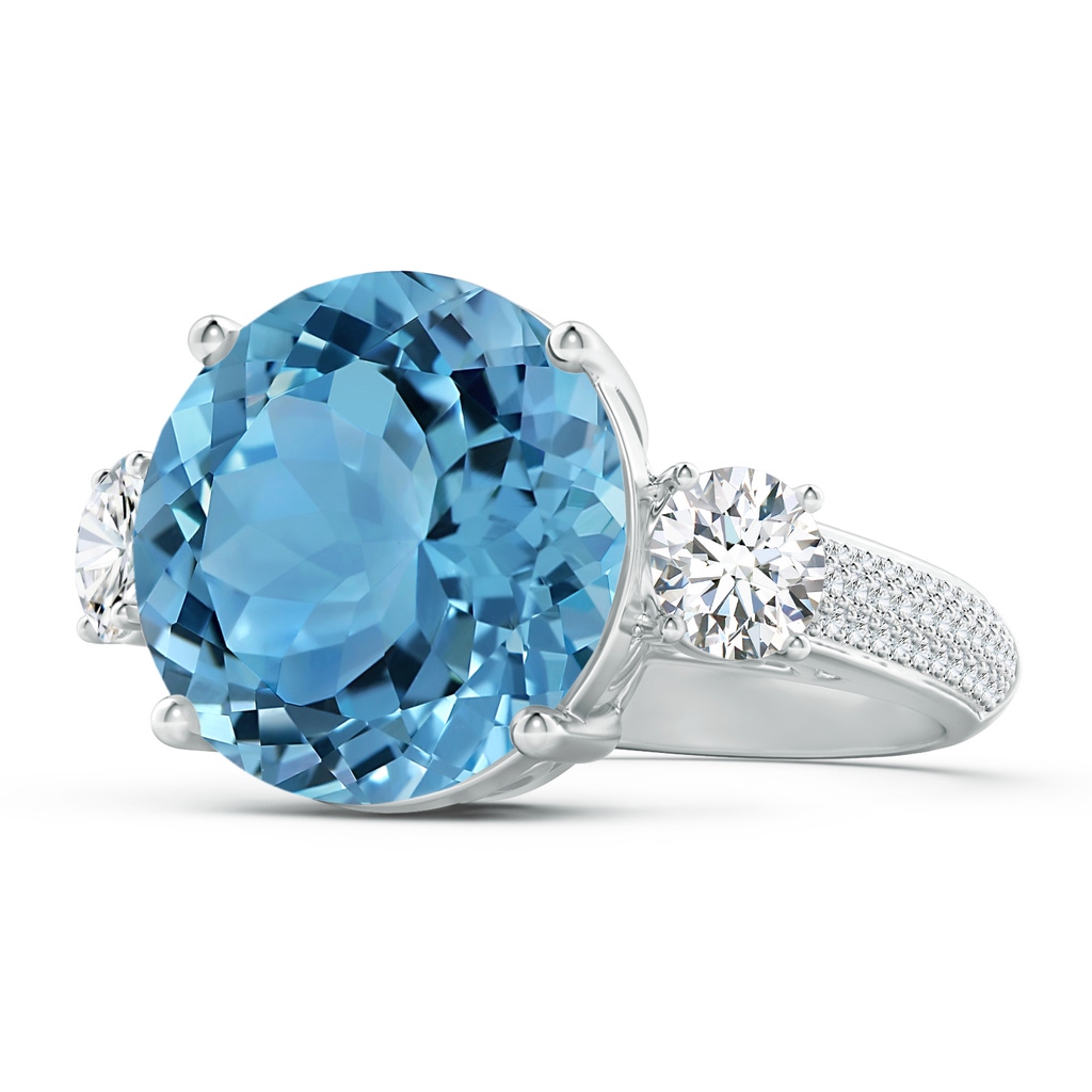 14.00-14.07x8.50mm AAAA GIA Certified Round Sky Blue Topaz Three Stone Ring in White Gold