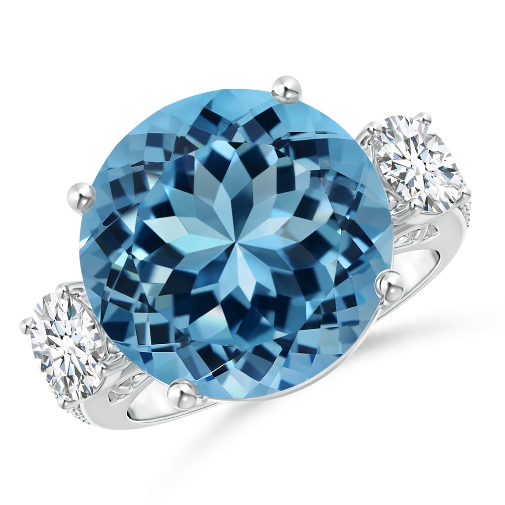 14.00-14.07x8.50mm AAAA GIA Certified Round Sky Blue Topaz Three Stone Ring in White Gold - side 199