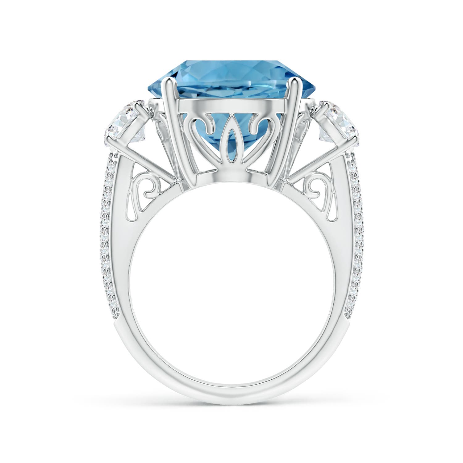 14.00-14.07x8.50mm AAAA GIA Certified Round Sky Blue Topaz Three Stone Ring in White Gold - side 5