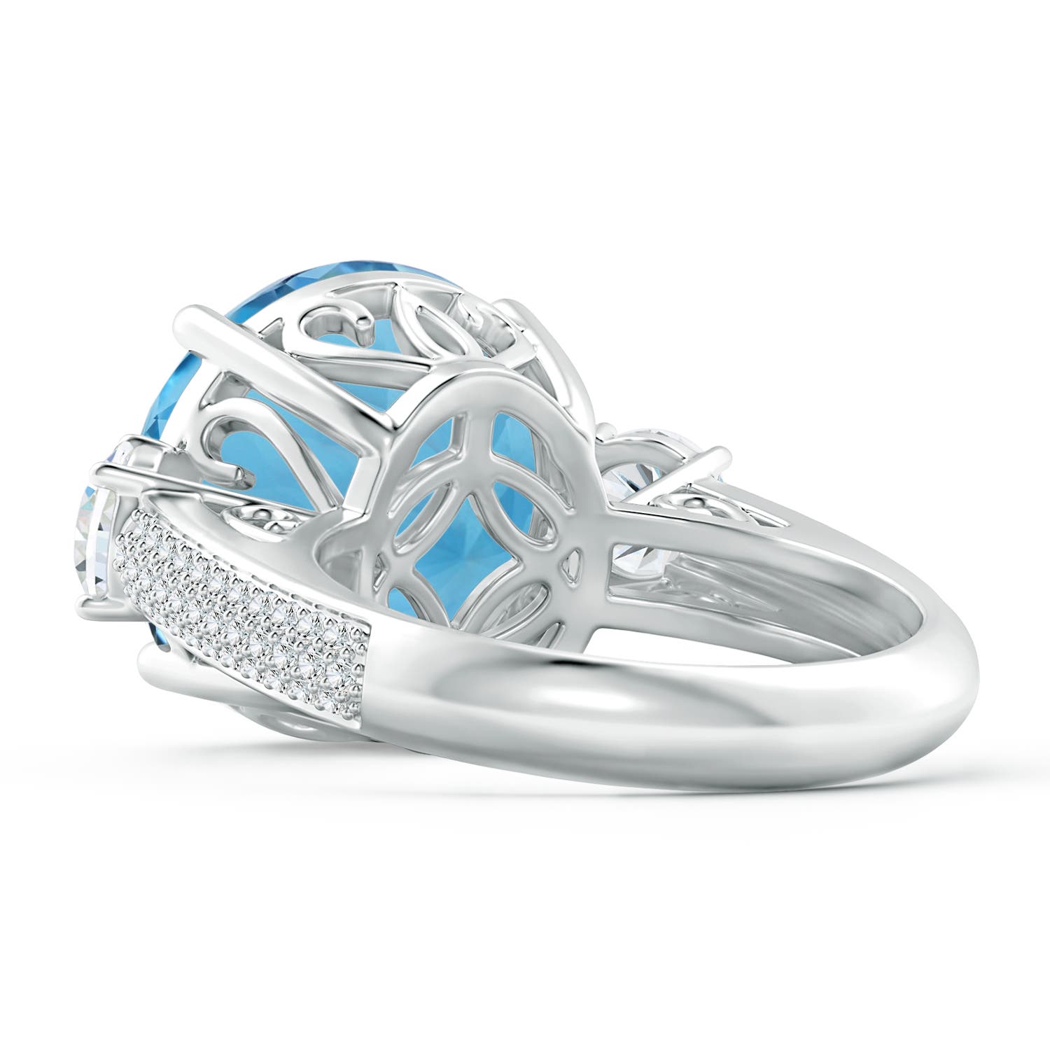 14.00-14.07x8.50mm AAAA GIA Certified Round Sky Blue Topaz Three Stone Ring in White Gold - side 6