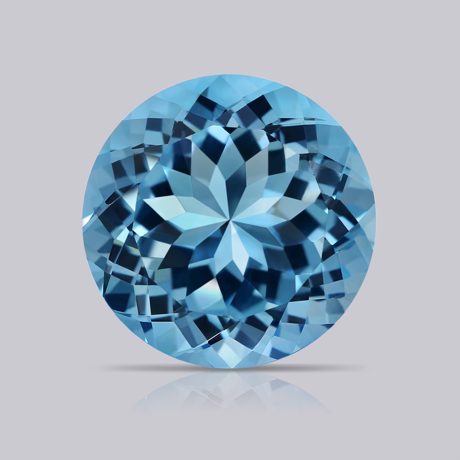 14.00-14.07x8.50mm AAAA GIA Certified Round Sky Blue Topaz Three Stone Ring in White Gold - stone