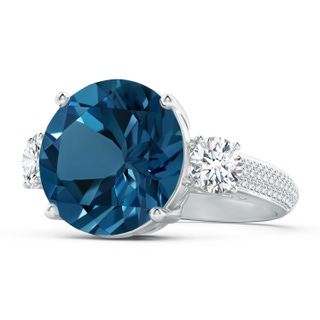 14mm AAAA Round London Blue Topaz and Diamond Three Stone Ring in White Gold