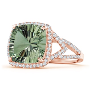 12.14x12.13x7.95mm AAA GIA Certified Cushion Green Amethyst Split Shank Halo Ring in 18K Rose Gold