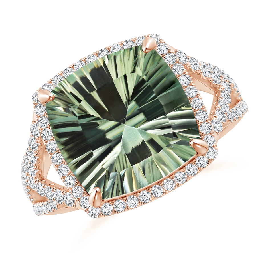 12.14x12.13x7.95mm AAA GIA Certified Cushion Green Amethyst Split Shank Halo Ring in Rose Gold Side 199