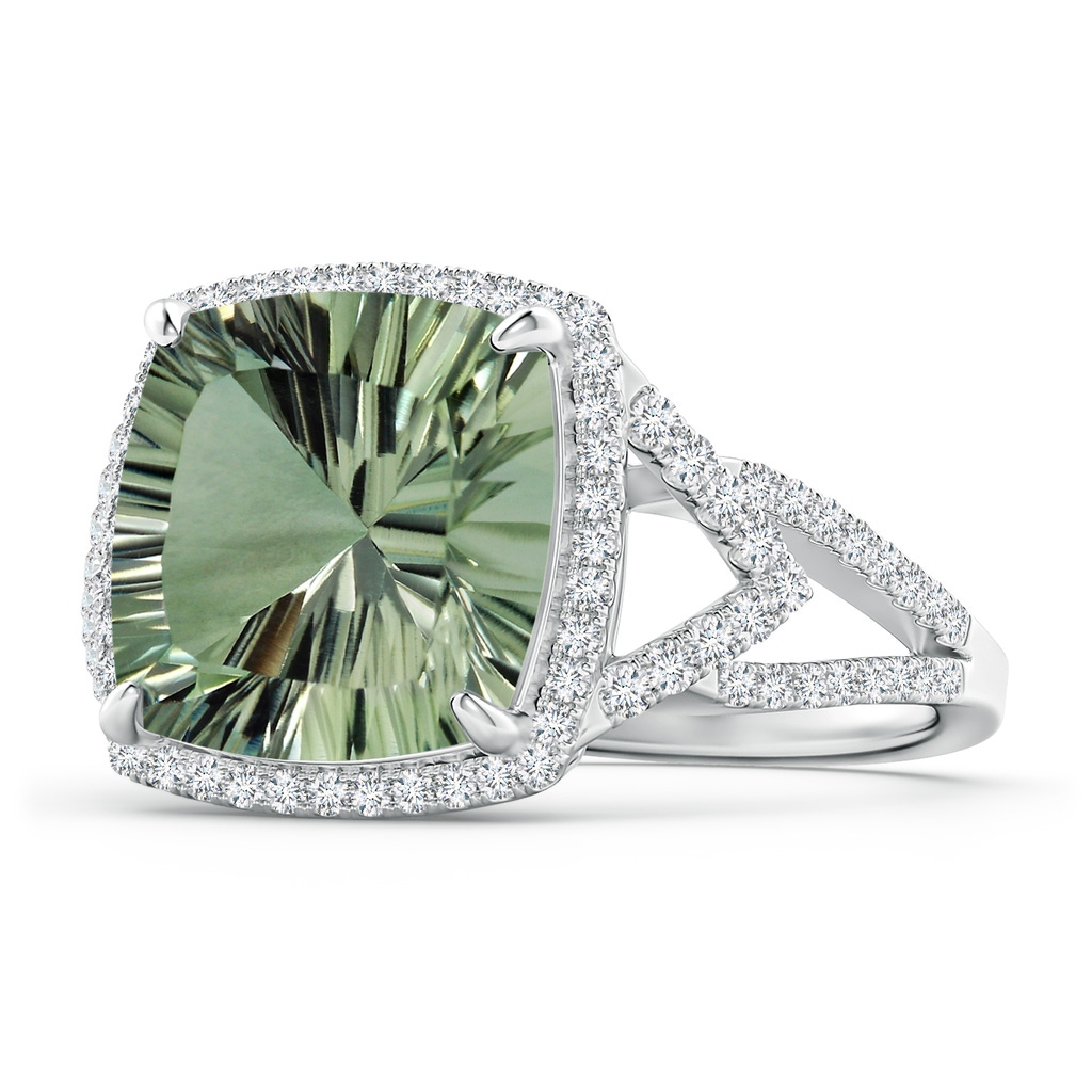 12.14x12.13x7.95mm AAA GIA Certified Cushion Green Amethyst Split Shank Halo Ring in White Gold