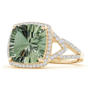 12.14x12.13x7.95mm AAA GIA Certified Cushion Green Amethyst Split Shank Halo Ring in Yellow Gold