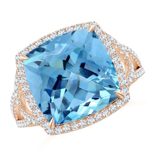 12.02x11.98x8.97mm AAAA Cushion GIA Certified Aquamarine Split Shank Halo Ring in 10K Rose Gold