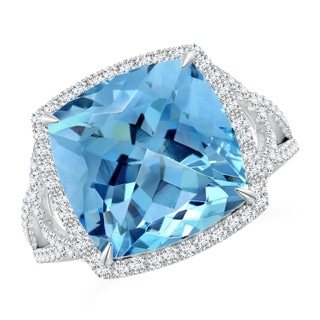 12.02x11.98x8.97mm AAAA Cushion GIA Certified Aquamarine Split Shank Halo Ring in White Gold