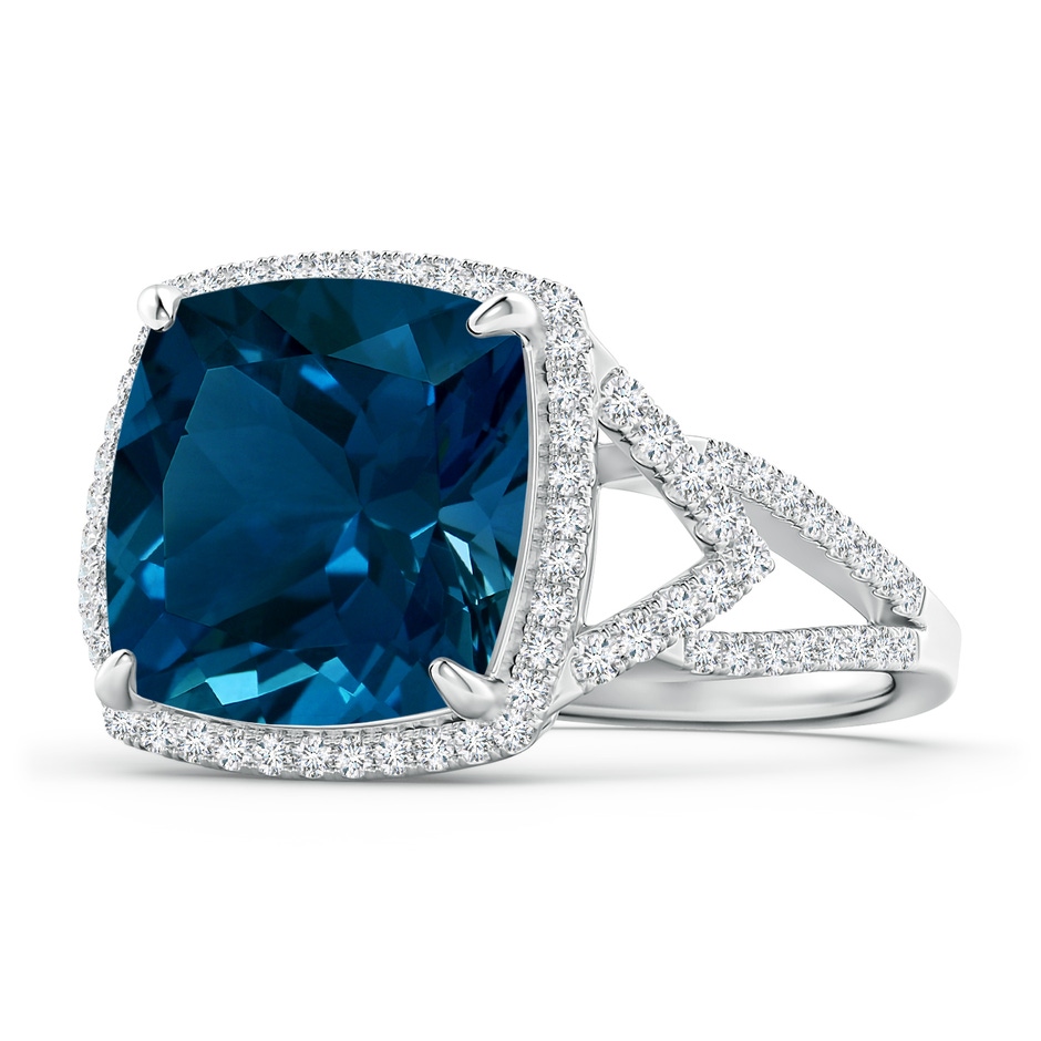 12.14x12.14x8.42mm AAA GIA Certified Cushion London Blue Topaz Split Shank Halo Ring in 18K White Gold 