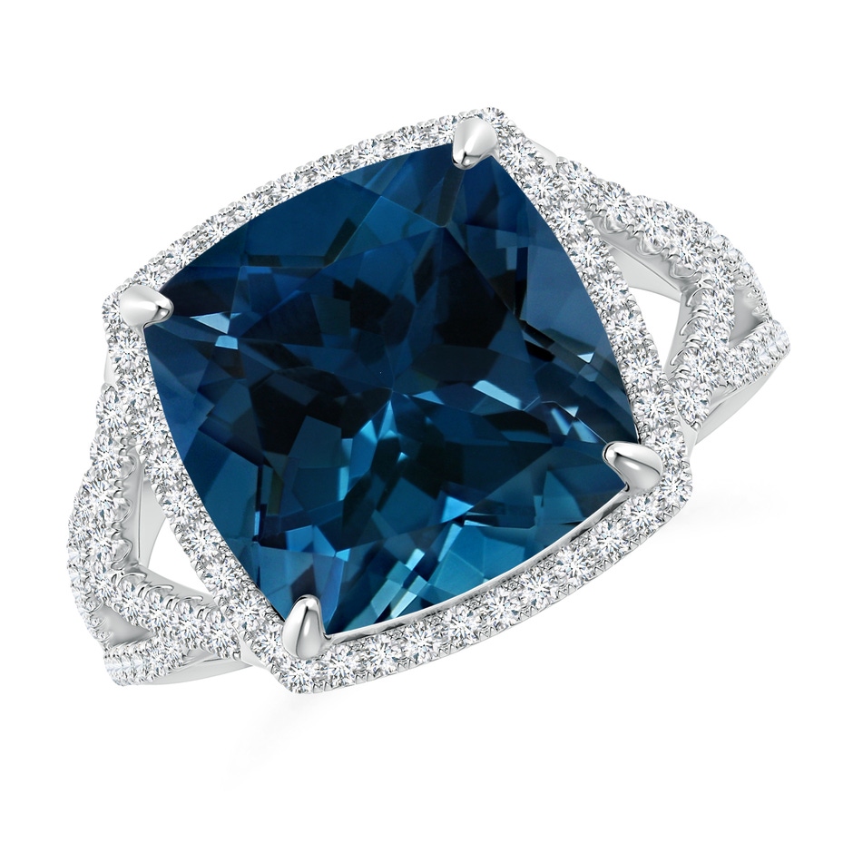 12.14x12.14x8.42mm AAA GIA Certified Cushion London Blue Topaz Split Shank Halo Ring in 18K White Gold side 199