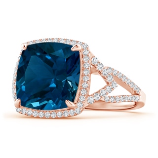 12.14x12.14x8.42mm AAA GIA Certified Cushion London Blue Topaz Split Shank Halo Ring in 9K Rose Gold