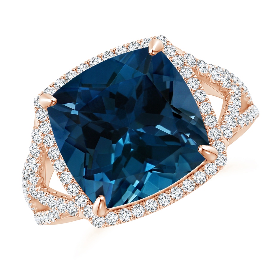 12.14x12.14x8.42mm AAA GIA Certified Cushion London Blue Topaz Split Shank Halo Ring in Rose Gold side 199