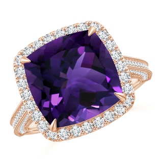 11.12x11.10x7.59mm AAA GIA Certified Amethyst Halo Ring with Milgrain in 10K Rose Gold