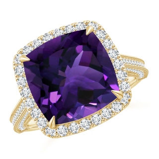 11.12x11.10x7.59mm AAA GIA Certified Amethyst Halo Ring with Milgrain in 18K Yellow Gold