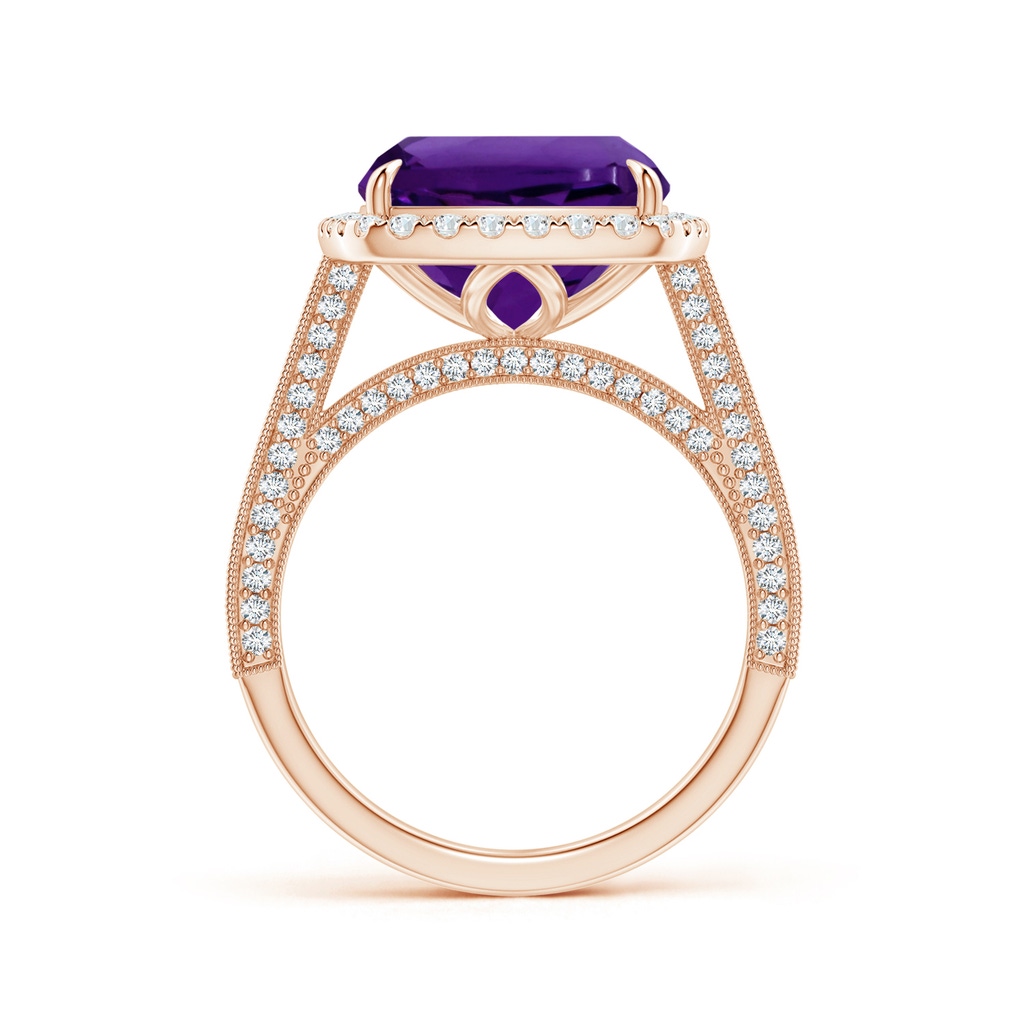 11.12x11.10x7.59mm AAA GIA Certified Amethyst Halo Ring with Milgrain in Rose Gold - Side 199