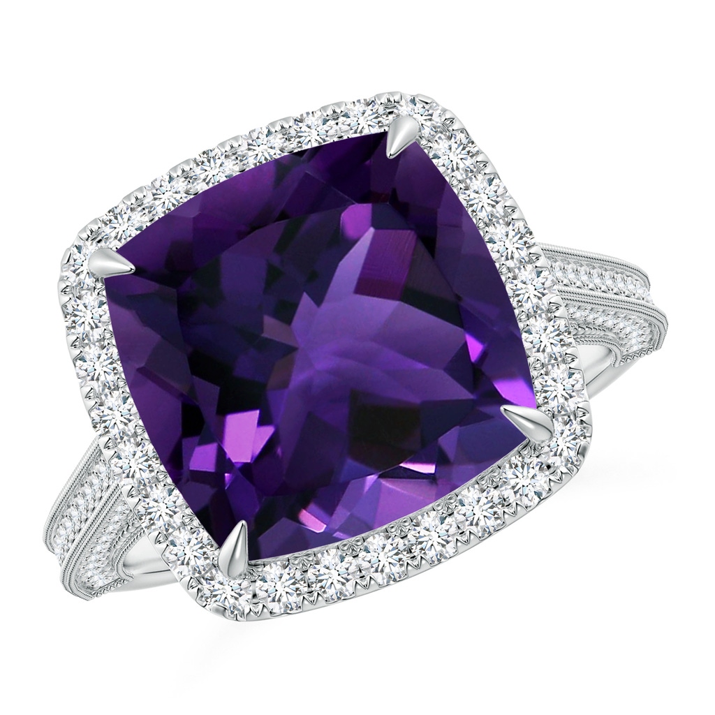 11.12x11.10x7.59mm AAA GIA Certified Amethyst Halo Ring with Milgrain in White Gold