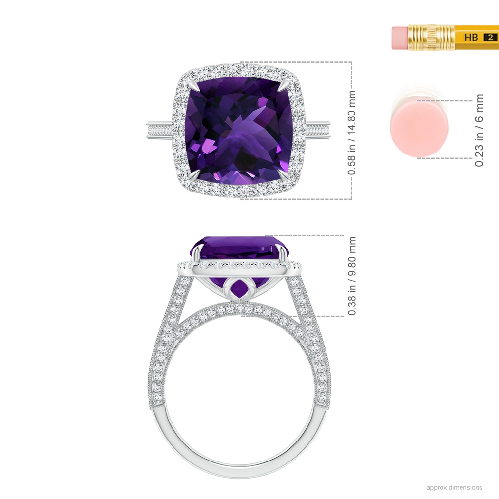 11.12x11.10x7.59mm AAA GIA Certified Amethyst Halo Ring with Milgrain in White Gold ruler