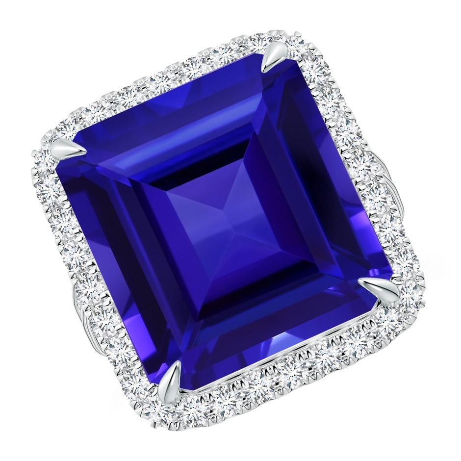 17.25x16.09x9.74mm AAAA GIA Certified Octagonal Tanzanite Halo Ring with Milgrain in 18K White Gold 