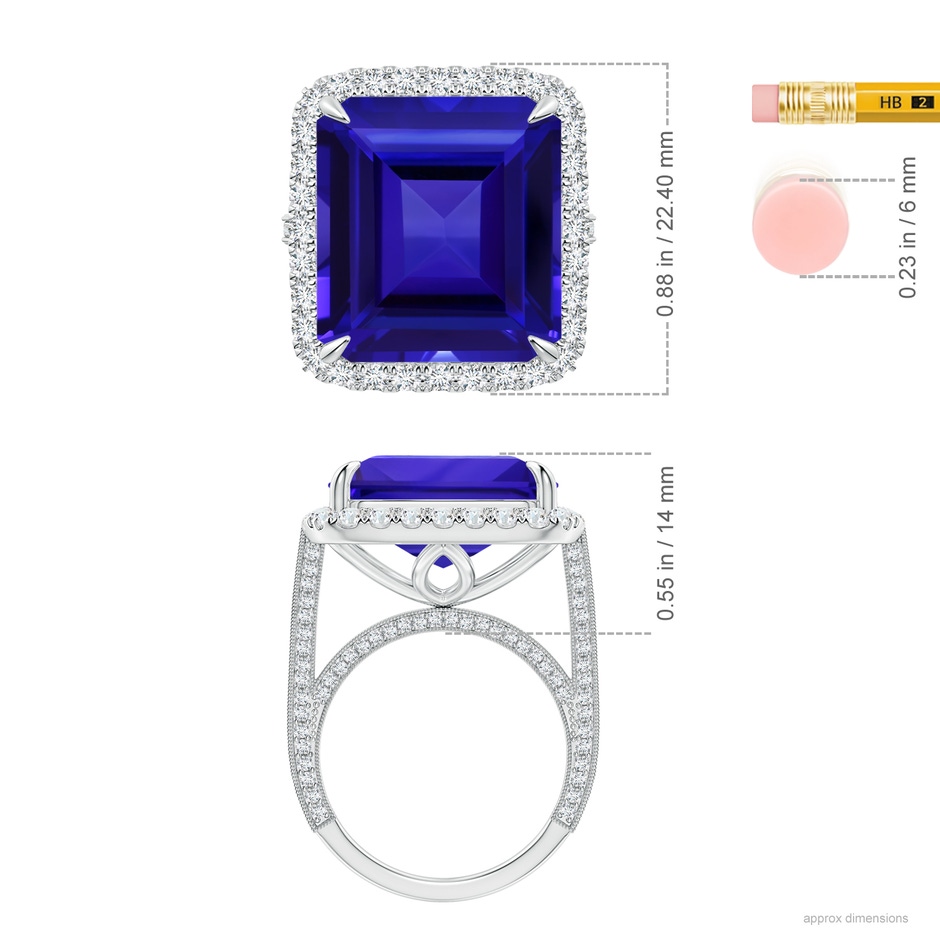 17.25x16.09x9.74mm AAAA GIA Certified Octagonal Tanzanite Halo Ring with Milgrain in 18K White Gold ruler