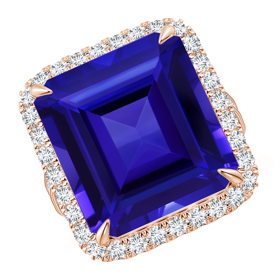 17.25x16.09x9.74mm AAAA GIA Certified Octagonal Tanzanite Halo Ring with Milgrain in Rose Gold 