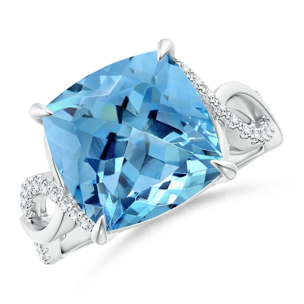 12.02x11.98x8.97mm AAAA GIA Certified Aquamarine Infinity Ring with Diamonds in 18K White Gold