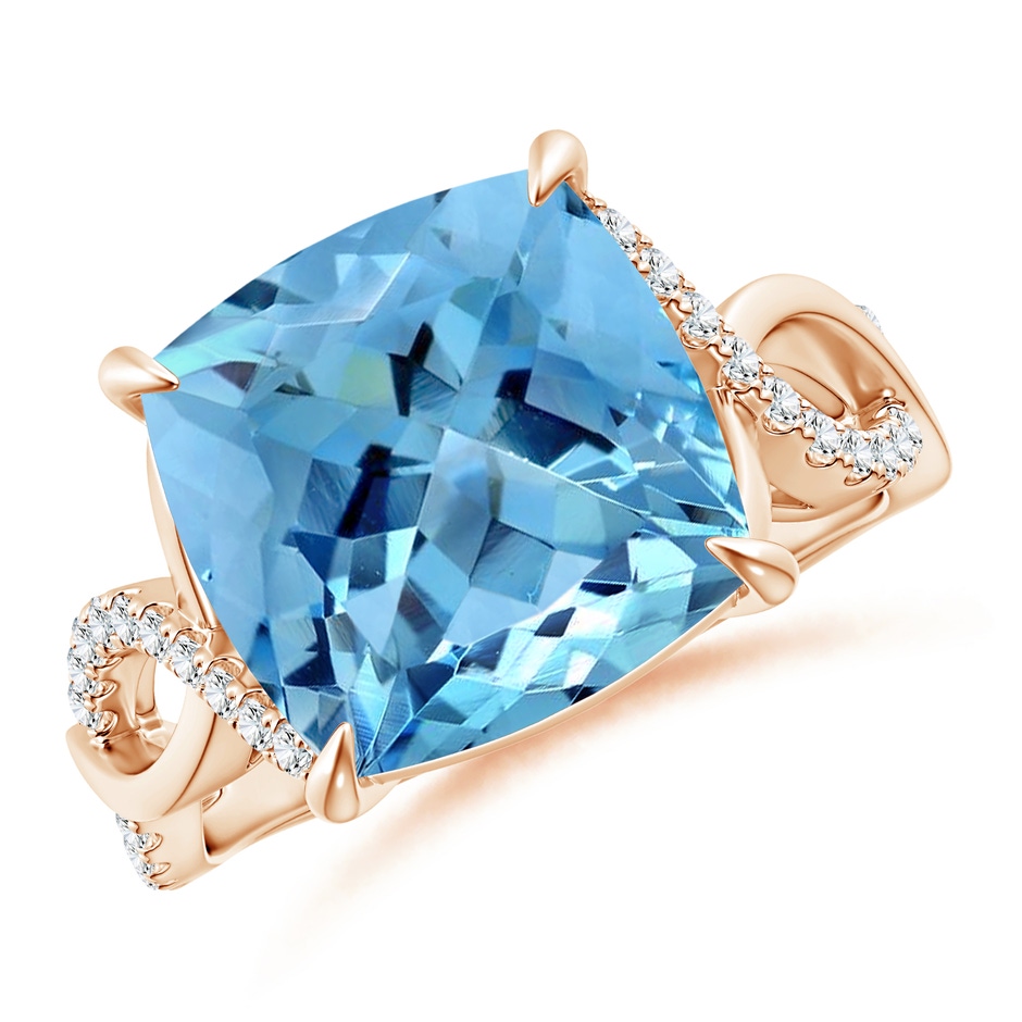 12.02x11.98x8.97mm AAAA GIA Certified Aquamarine Infinity Ring with Diamonds in Rose Gold 