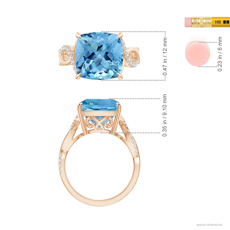 12.02x11.98x8.97mm AAAA GIA Certified Aquamarine Infinity Ring with Diamonds in Rose Gold ruler