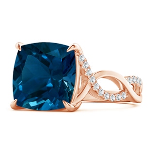 12.14x12.14x8.42mm AAA GIA Certified Cushion London Blue Topaz Twist Infinity Ring in 18K Rose Gold