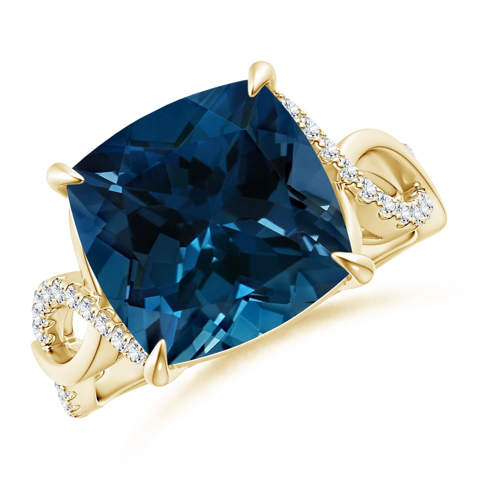 12.14x12.14x8.42mm AAA GIA Certified Cushion London Blue Topaz Twist Infinity Ring in 18K Yellow Gold side 199