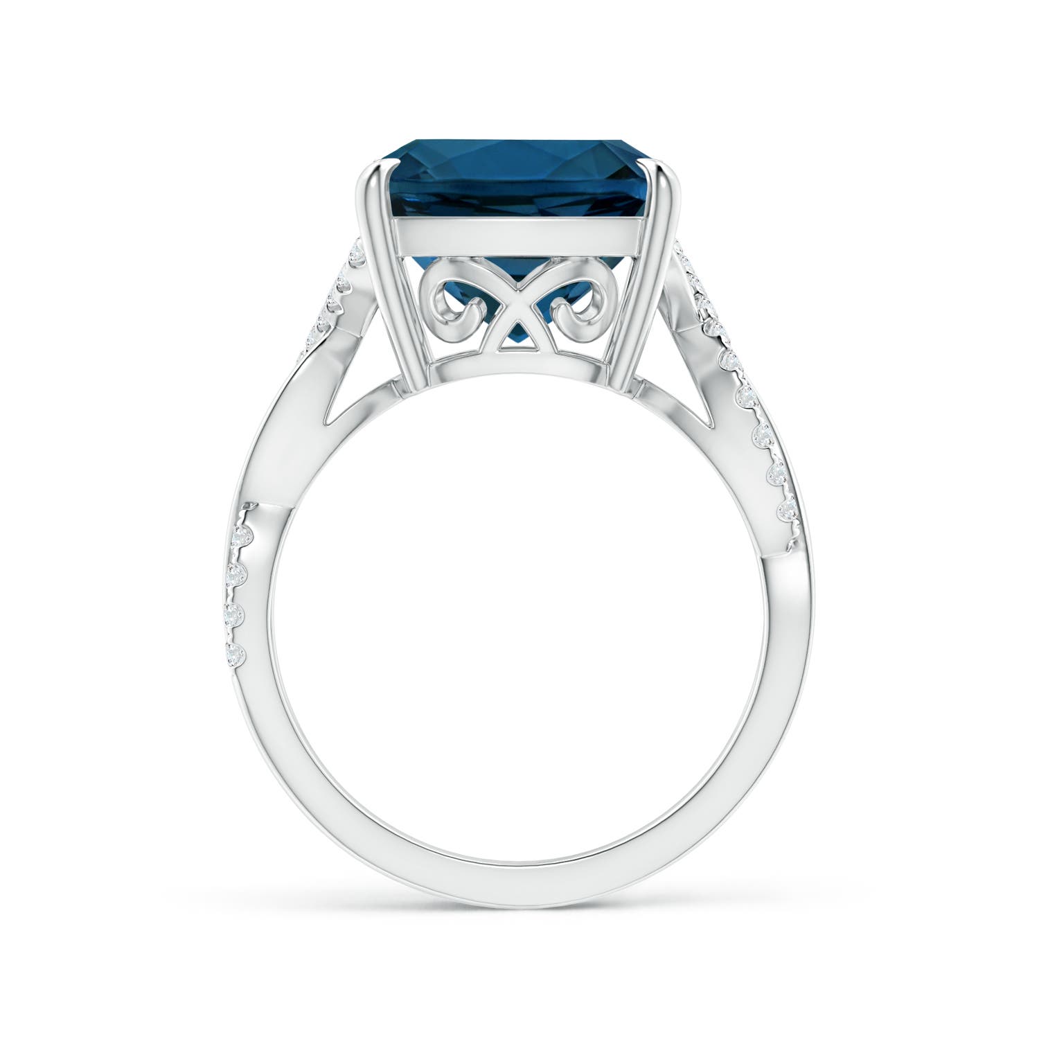 12.14x12.14x8.42mm AAA GIA Certified Cushion London Blue Topaz Twist Infinity Ring in White Gold - side 4