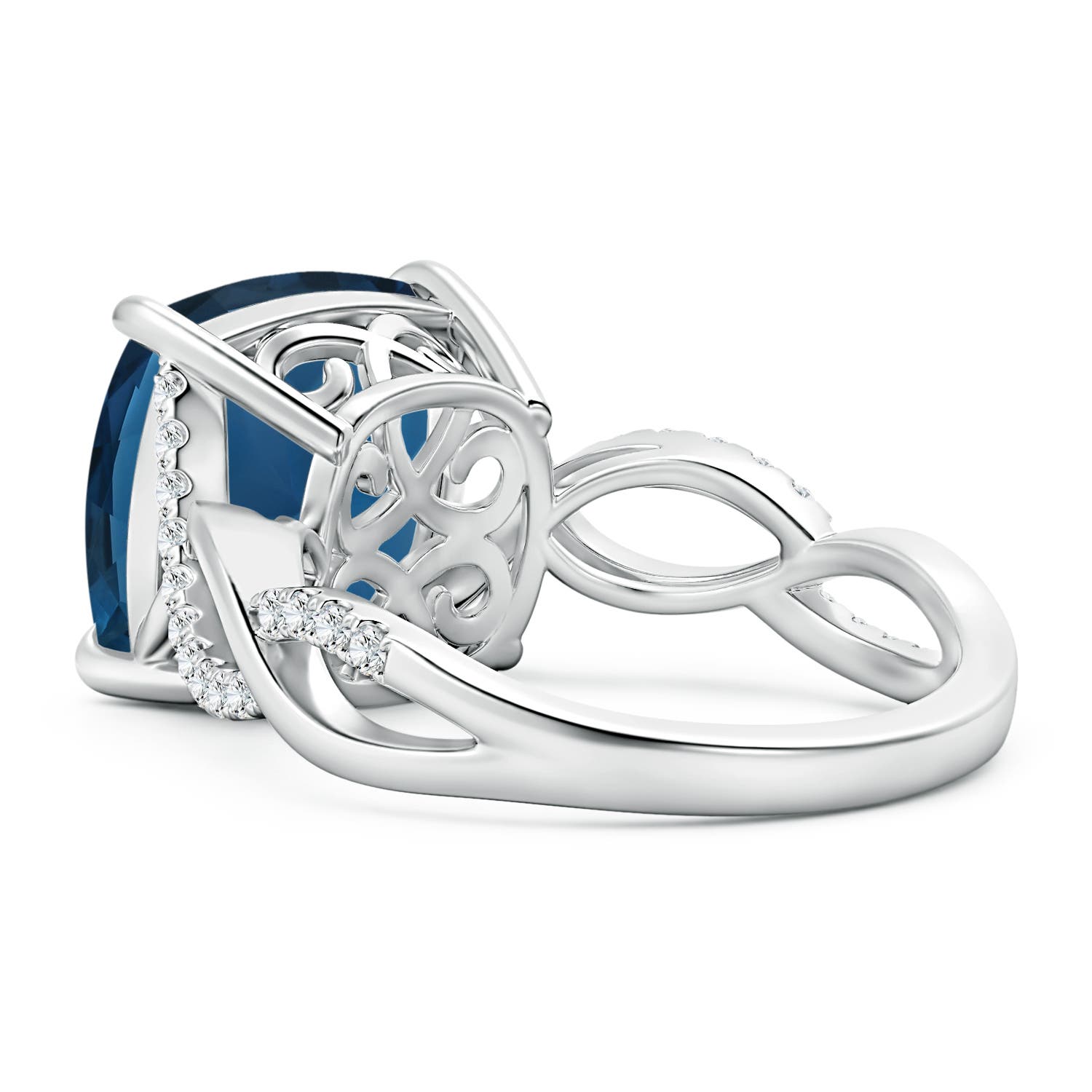 12.14x12.14x8.42mm AAA GIA Certified Cushion London Blue Topaz Twist Infinity Ring in White Gold - side 5