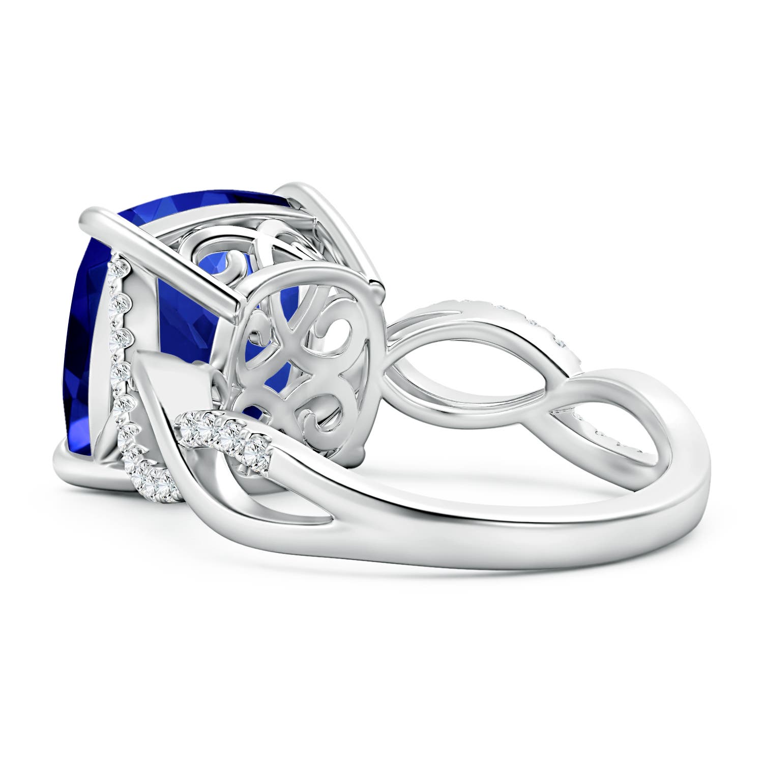9.85x9.76x7.86mm AAA GIA Certified Blue Sapphire Twist Infinity Ring with Diamonds in 18K White Gold - side 5