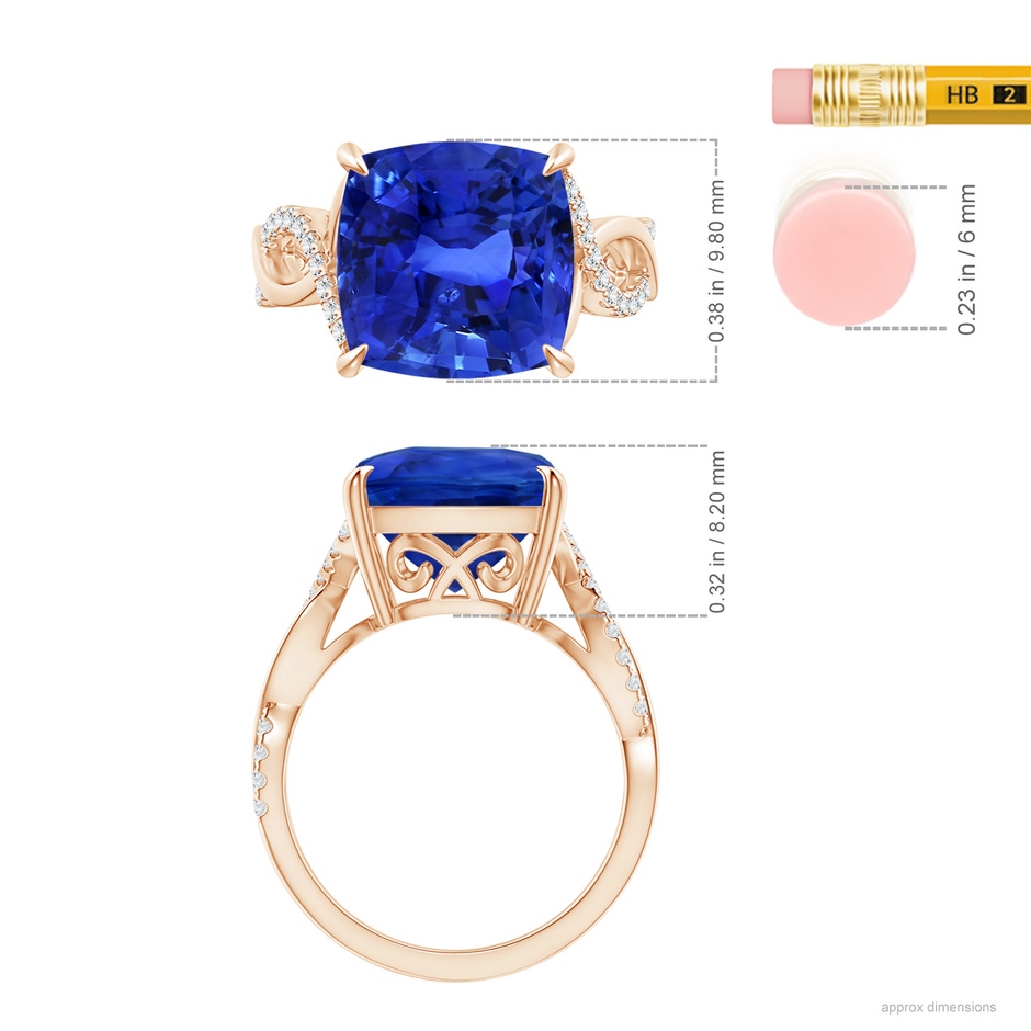 9.85x9.76x7.86mm AAA GIA Certified Blue Sapphire Twist Infinity Ring with Diamonds in Rose Gold ruler