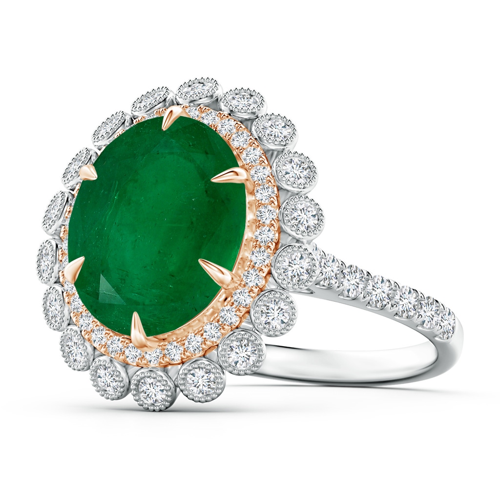 12.5x9.3mm AA GIA Certified Two Tone Oval Emerald Double Halo Ring in White Gold Rose Gold