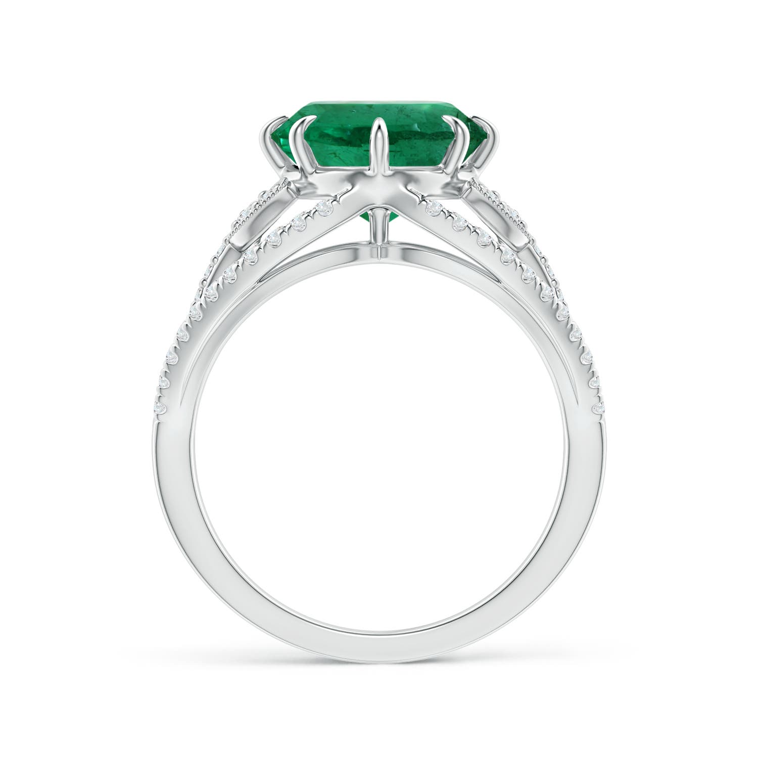 12.5x10mm AAA GIA Certified Oval Emerald Solitaire Ring with Leaf Motifs in 18K White Gold - side 2