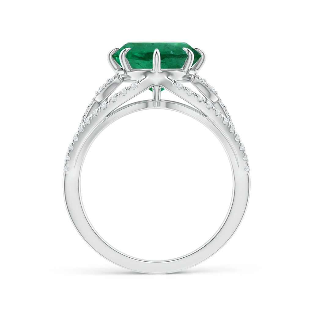 12.5x10mm AAA GIA Certified Oval Emerald Solitaire Ring with Leaf Motifs in 18K White Gold Side-1